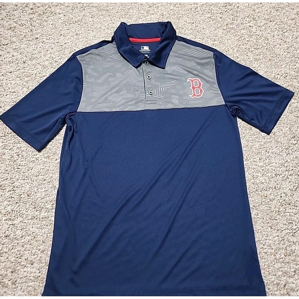 MLB Boston Red Sox Men M Polo Blue Grey Genuine Merchandise Short Sleeve Shirt‎